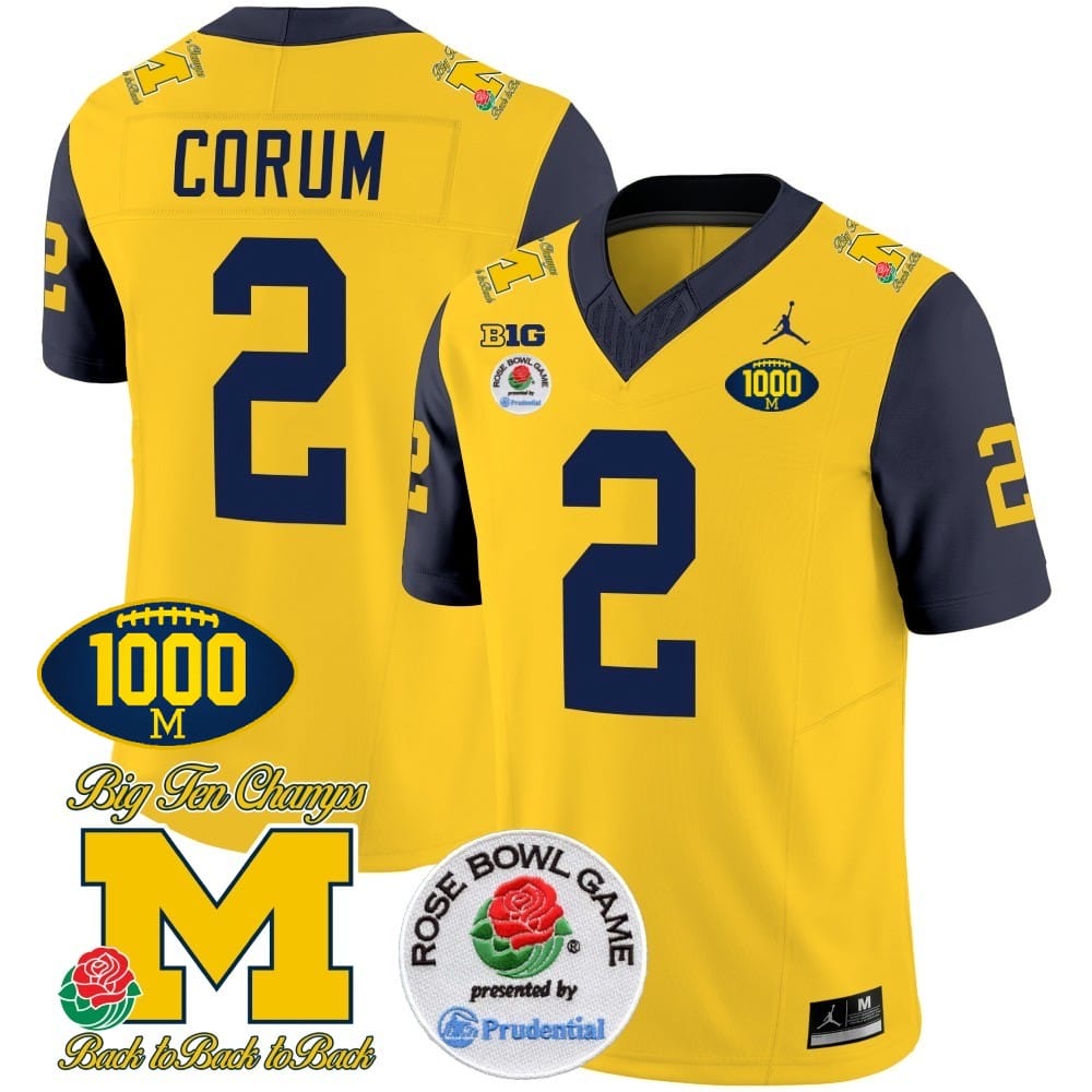 Blake Corum Jersey #2 Michigan Wolverines Vapor Stitched 1000 Wins Rose Bowl Patch Navy Sleeves 1 Blake Corum Jersey #2 Michigan Wolverines Vapor Stitched 1000 Wins Rose Bowl Patch Navy Sleeves
