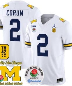 Blake Corum Jersey #2 Michigan Wolverines Vapor TM 42 Honor – Rose Bowl Patch Football White