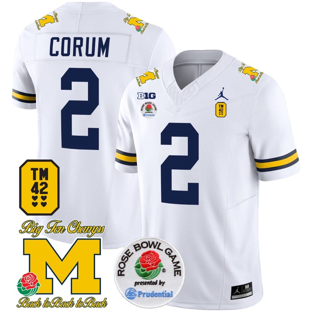 Blake Corum Jersey #2 Michigan Wolverines Vapor TM 42 Honor – Rose Bowl Patch Football White 1 Blake Corum Jersey #2 Michigan Wolverines Vapor TM 42 Honor – Rose Bowl Patch Football White