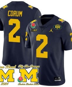 Blake Corum Jersey #2 Michigan Wolverines 1000 Wins Rose Bowl Big Ten Champs Patch Navy