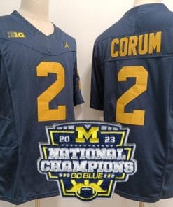 Blake Corum Jersey #2 Michigan Wolverines Football 2023 National Champions Patch Navy
