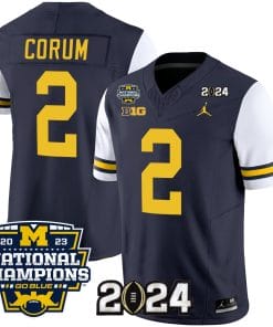 Blake Corum Jersey #2 Michigan Wolverines Vapor Limited Football 2024 National Champions Patch White Sleeves