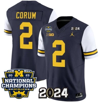 Blake Corum Jersey #2 Michigan Wolverines Vapor Limited Football 2024 National Champions Patch White Sleeves
