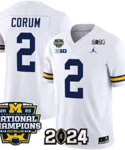 Blake Corum Jersey #2 Michigan Wolverines Vapor Limited Football 2024 National Champions Patch White