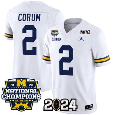 Blake Corum Jersey #2 Michigan Wolverines Vapor Limited Football 2024 National Champions Patch White