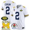 Blake Corum Jersey #2 Michigan Wolverines Vapor Stitched 1000 Wins Rose Bowl Patch White