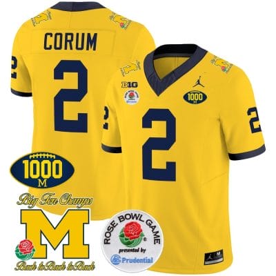 Blake Corum Jersey #2 Michigan Wolverines Vapor Stitched 1000 Wins Rose Bowl Patch Maize