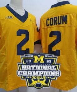 Blake Corum Jersey #2 Michigan Wolverines Football 2023 National Champions Patch Yellow