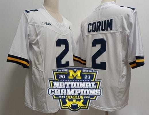 Blake Corum Jersey #2 Michigan Wolverines Football 2023 National Champions Patch White