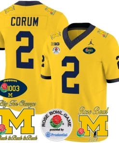 Blake Corum Jersey #2 Michigan Wolverines Vapor 1003 Wins Rose Bowl Patch Football Maize