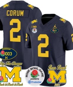 Blake Corum Jersey #2 Michigan Wolverines Vapor 1003 Wins Rose Bowl Patch Football Navy