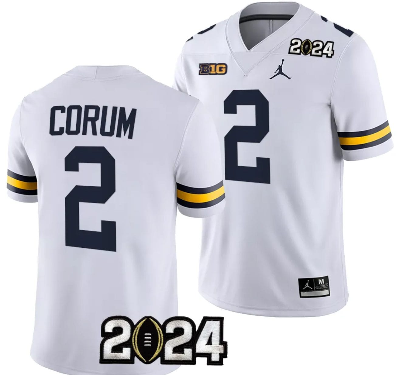 Blake Corum Jersey #2 Michigan Wolverines 2024 Football National Championship Playoff White 1 Blake Corum Jersey #2 Michigan Wolverines 2024 Football National Championship Playoff White