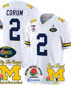 Blake Corum Jersey #2 Michigan Wolverines Vapor 1003 Wins Rose Bowl Patch Football White
