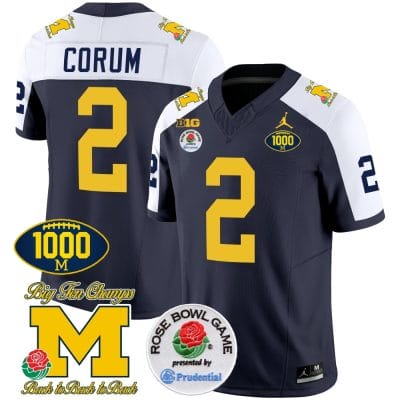 Blake Corum Jersey #2 Michigan Wolverines Vapor Stitched 1000 Wins Rose Bowl Patch Alternate 8 Blake Corum Jersey #2 Michigan Wolverines Vapor Stitched 1000 Wins Rose Bowl Patch Alternate