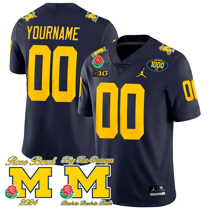 Custom Michigan Wolverines Jersey Name and Number Vapor Rose Bowl Big Ten Champs Patch Football Navy 1 Custom Michigan Wolverines Jersey Name and Number Vapor Rose Bowl Big Ten Champs Patch Football Navy