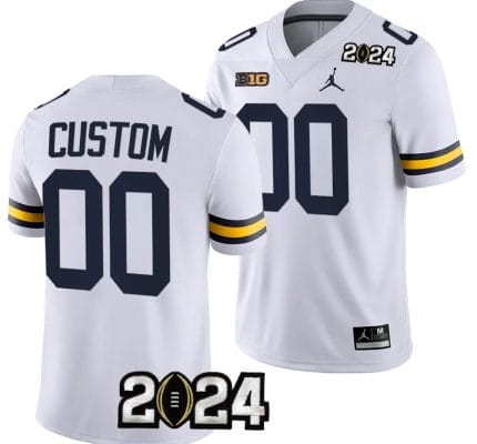 Custom Michigan Wolverines Jersey Name and Number 2024 Football National Championship Playoff White 8 Custom Michigan Wolverines Jersey Name and Number 2024 Football National Championship Playoff White