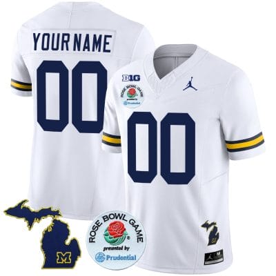 Custom Michigan Wolverines Jersey Name and Number Vapor Limited Rose Bowl Patch White 8 Custom Michigan Wolverines Jersey Name and Number Vapor Limited Rose Bowl Patch White
