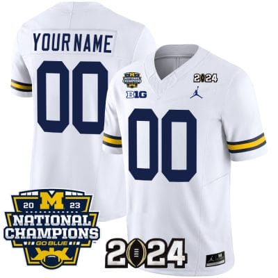 Custom Michigan Wolverines Jersey Name and Number Vapor Limited Football 2024 National Champions Patch White
