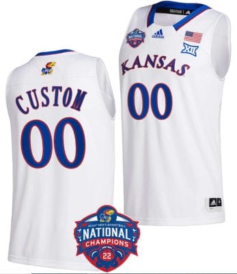 Custom Kansas Jayhawks Jersey Name and Number Basketball 2022 NCAA National Champions White
