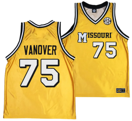 Connor Vanover Jersey #75 Missouri Tigers Alternate Basketball Throwback Legacy uniform Gold 6 Connor Vanover Jersey #75 Missouri Tigers Alternate Basketball Throwback Legacy uniform Gold