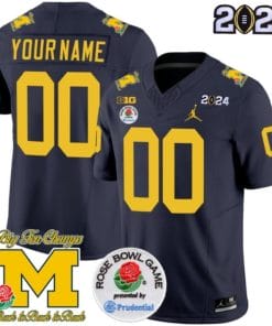 Custom Michigan Wolverines Jersey Name and Number Vapor Limited 2024 College Football Bowl + Rose Bowl Patch Navy