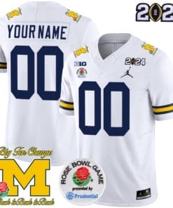 Custom Michigan Wolverines Jersey Name and Number Vapor Limited 2024 College Football Bowl + Rose Bowl Patch White
