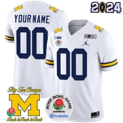 Custom Michigan Wolverines Jersey Name and Number Vapor Limited 2024 College Football Bowl + Rose Bowl Patch White