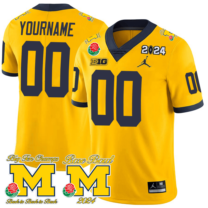 Custom Michigan Wolverines Jersey Name and Number Vapor Rose Bowl Big Ten Champs Patch Football Yellow 1 Custom Michigan Wolverines Jersey Name and Number Vapor Rose Bowl Big Ten Champs Patch Football Yellow