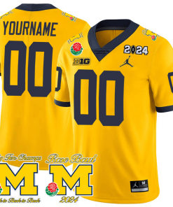 Custom Michigan Wolverines Jersey Name and Number Vapor Rose Bowl + 2024 CFP + Big Ten Champs Patch Football Yellow