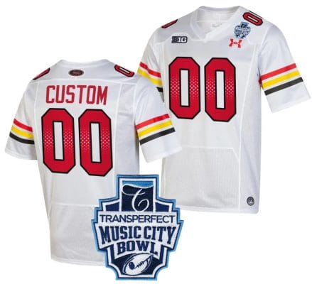 Custom Maryland Terrapins Jersey Name and Number 2023 Music City Bowl Patch Football White 8 Custom Maryland Terrapins Jersey Name and Number 2023 Music City Bowl Patch Football White