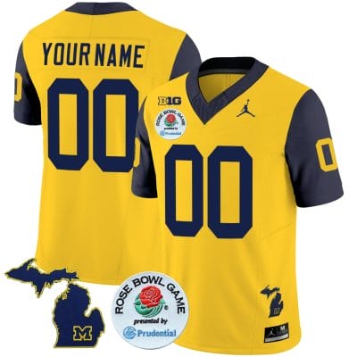 Custom Michigan Wolverines Jersey Name and Number Vapor Limited Rose Bowl Patch Navy Sleeves