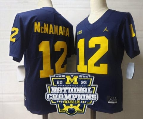 Cade Mcnamara Jersey #12 Michigan Wolverines Football 2023 National Champions Patch Navy