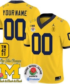 Custom Michigan Wolverines Jersey Name and Number Vapor TM 42 Honor – Rose Bowl Patch Football Maize