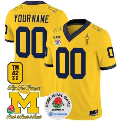 Custom Michigan Wolverines Jersey Name and Number Vapor TM 42 Honor – Rose Bowl Patch Football Maize