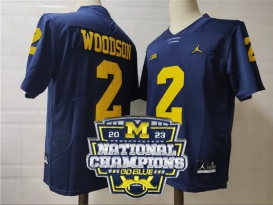 Charles Woodson Jersey #2 Michigan Wolverines Football 2023 National Champions Patch Navy