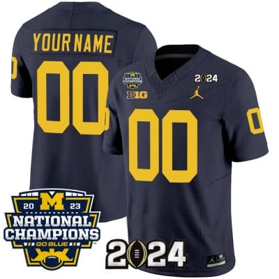 Custom Michigan Wolverines Jersey Name and Number Vapor Limited Football 2024 National Champions Patch Navy 8 Custom Michigan Wolverines Jersey Name and Number Vapor Limited Football 2024 National Champions Patch Navy