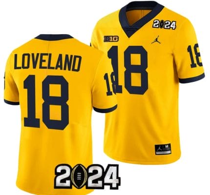 Colston Loveland Jersey #18 Michigan Wolverines 2024 Football National Championship Playoff Yellow 8 Colston Loveland Jersey #18 Michigan Wolverines 2024 Football National Championship Playoff Yellow