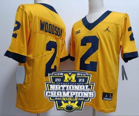 Charles Woodson Jersey #2 Michigan Wolverines Football 2023 National Champions Patch Yellow 8 Charles Woodson Jersey #2 Michigan Wolverines Football 2023 National Champions Patch Yellow