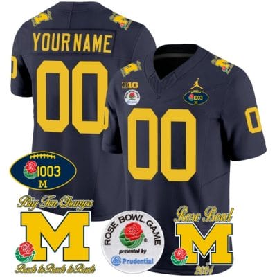 Custom Michigan Wolverines Jersey Name and Number Vapor 1003 Wins Rose Bowl Patch Football Navy 8 Custom Michigan Wolverines Jersey Name and Number Vapor 1003 Wins Rose Bowl Patch Football Navy