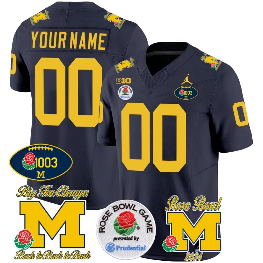 Custom Michigan Wolverines Jersey Name and Number Vapor 1003 Wins Rose Bowl Patch Football Navy 1 Custom Michigan Wolverines Jersey Name and Number Vapor 1003 Wins Rose Bowl Patch Football Navy