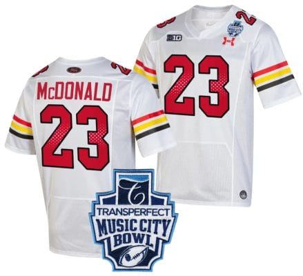 Colby McDonald Jersey #23 Maryland Terrapins 2023 Music City Bowl Patch Football White 8 Colby McDonald Jersey #23 Maryland Terrapins 2023 Music City Bowl Patch Football White