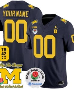 Custom Michigan Wolverines Jersey Name and Number Vapor TM 42 Honor – Rose Bowl Patch Football Navy