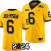 Cornelius Johnson Jersey #6 Michigan Wolverines 2024 Football National Championship Playoff Yellow