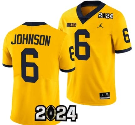 Cornelius Johnson Jersey #6 Michigan Wolverines 2024 Football National Championship Playoff Yellow