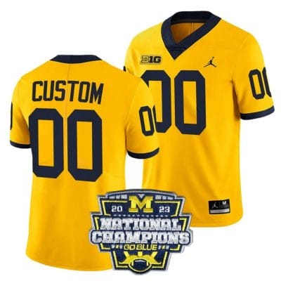 Custom Michigan Wolverines Jersey Name and Number Football 2023 National Champions Patch Yellow 8 Custom Michigan Wolverines Jersey Name and Number Football 2023 National Champions Patch Yellow