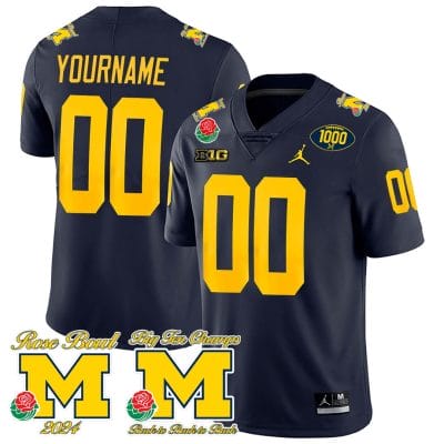Custom Michigan Wolverines Jersey Name and Number 1000 Wins Rose Bowl Big Ten Champs Patch Navy 8 Custom Michigan Wolverines Jersey Name and Number 1000 Wins Rose Bowl Big Ten Champs Patch Navy