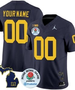Custom Michigan Wolverines Jersey Name and Number Vapor Limited Rose Bowl Patch Navy