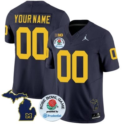 Custom Michigan Wolverines Jersey Name and Number Vapor Limited Rose Bowl Patch Navy