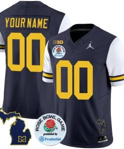 Custom Michigan Wolverines Jersey Name and Number Vapor Limited Rose Bowl Patch White Sleeves