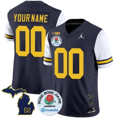 Custom Michigan Wolverines Jersey Name and Number Vapor Limited Rose Bowl Patch White Sleeves